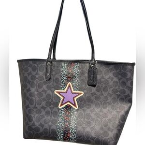 Coach Tote Patriotic Leather Black Red White Blue